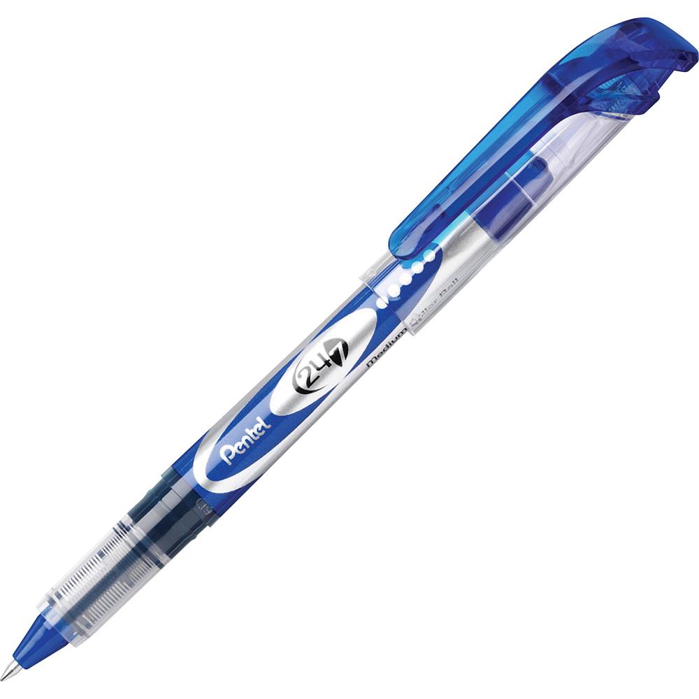 Pentel 24/7 Rollerball Pens - Medium Pen Point - 0.7 mm Pen Point Size - Blue Water Based Ink - Blue Barrel - Metal Tip - 1 Dozen. Picture 1