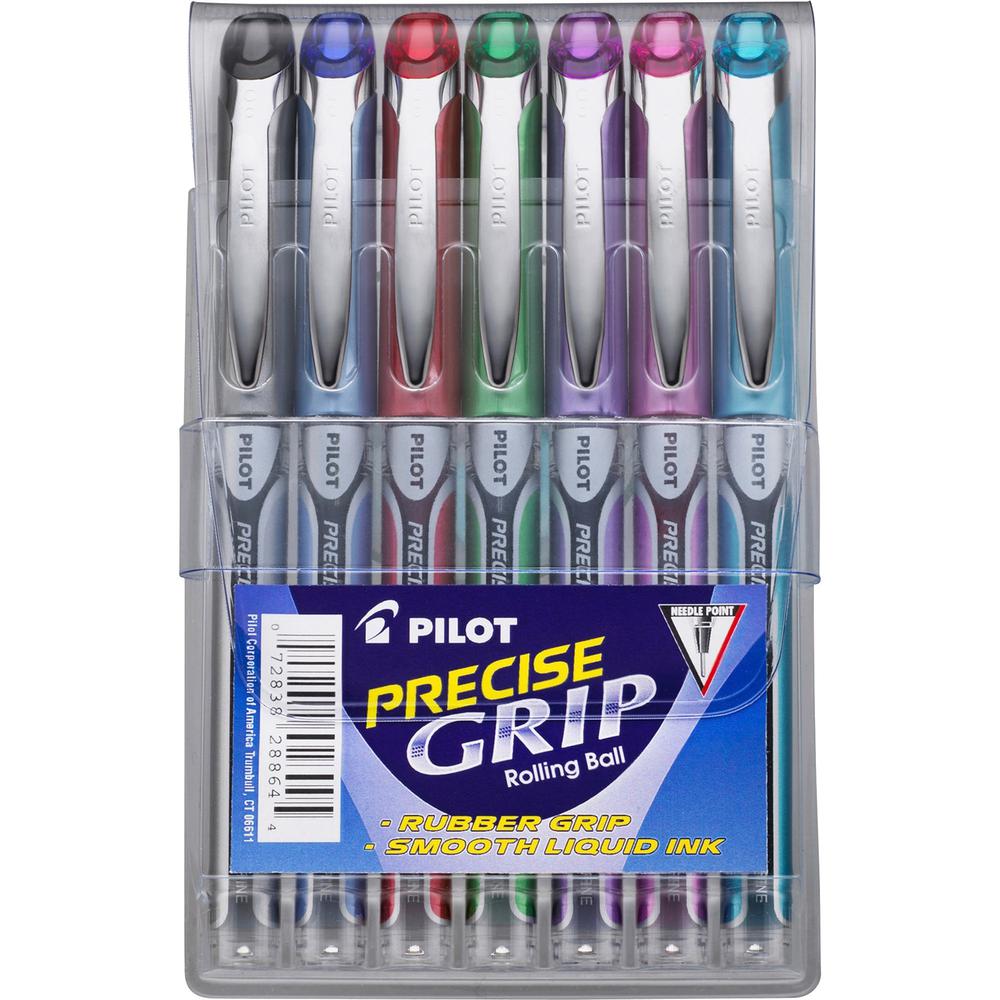 Pilot Precise Grip Extra-Fine Capped Rolling Ball Pens - Extra Fine Pen Point - 0.5 mm Pen Point Size - Needle Pen Point Style - Black, Red, Blue, Green, Purple, Pink, Turquoise - 7 / Pack. Picture 1