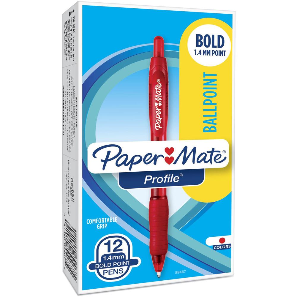 Paper Mate Profile Retractable Ballpoint Pens - Super Bold Pen Point - 1.4 mm Pen Point Size - Retractable - Red - Red Barrel - 1 Dozen. Picture 1