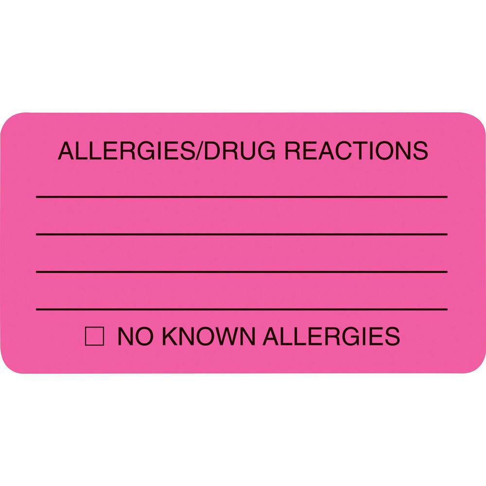 Tabbies ALLERY/DRUG REACTIONS Alert Labels - 3 1/4" Width x 1 3/4" Length - Pink - 250 / Roll. Picture 1
