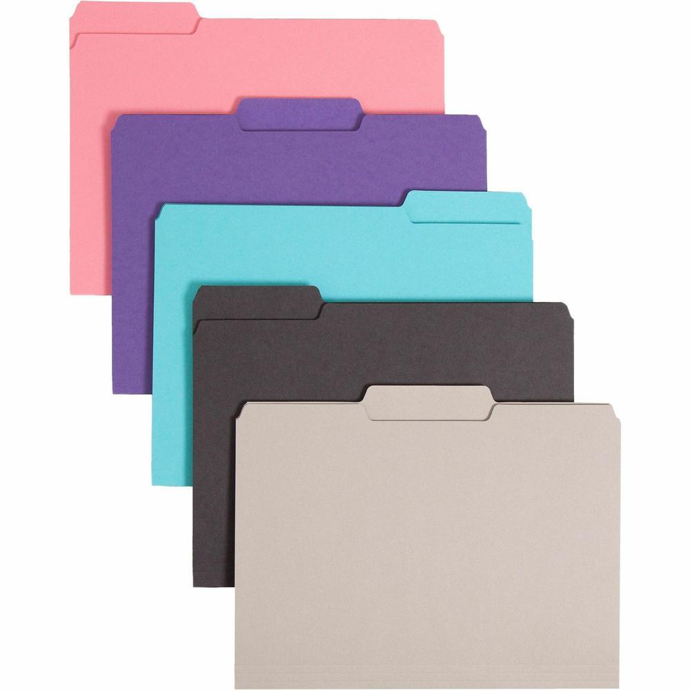 Smead Colored 1/3 Tab Cut Letter Recycled Hanging Folder - 8 1/2" x 11" - 3/4" Expansion - Top Tab Location - Assorted Position Tab Position - Pressboard - Aqua, Black, Dark Pink, Gray, Purple - 10% R. Picture 1