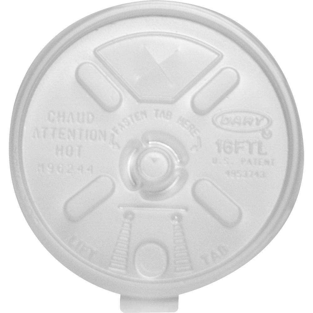 Dart Lift-n-lock Fold Tab Lids - Round - Plastic - 10 / Carton - 100 Per Bag - White. Picture 1