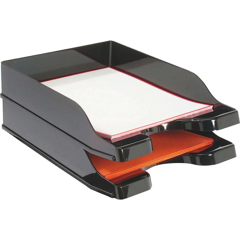 Deflecto DocuTray Multi-Directional Stacking Tray - 2 Tier(s) - 2.5" Height x 10" Width x 13.8" DepthDesktop - Black - Polystyrene - 2 / Set. Picture 1