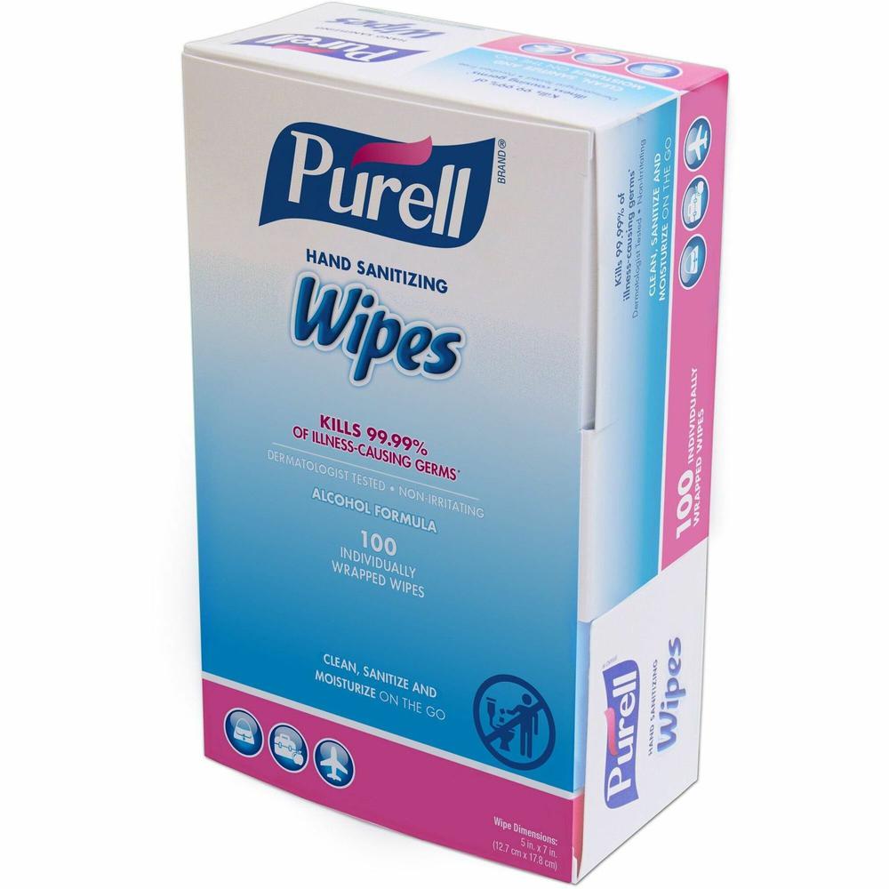 PURELL&reg; On-the-go Sanitizing Hand Wipes - 5" x 7" - Clear - 100 / Box. Picture 1