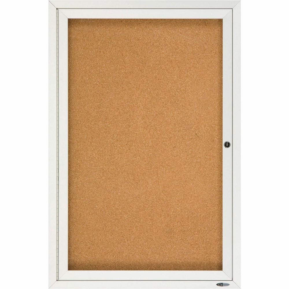 Quartet Enclosed Bulletin Board for Indoor Use - 36" Height x 24" Width - Brown Natural Cork Surface - Hinged, Self-healing, Shatter Proof, Lock, Durable - Silver Aluminum Frame - 1 Each. Picture 1