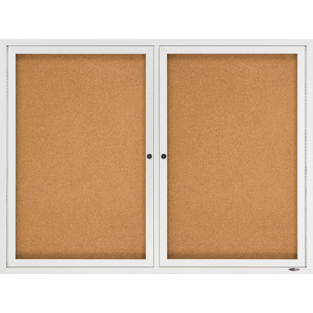Quartet Enclosed Bulletin Board for Indoor Use - 36" Height x 48" Width - Brown Natural Cork Surface - Hinged, Self-healing, Shatter Proof, Rounded Corner, Durable - Silver Aluminum Frame - 1 Each. Picture 1