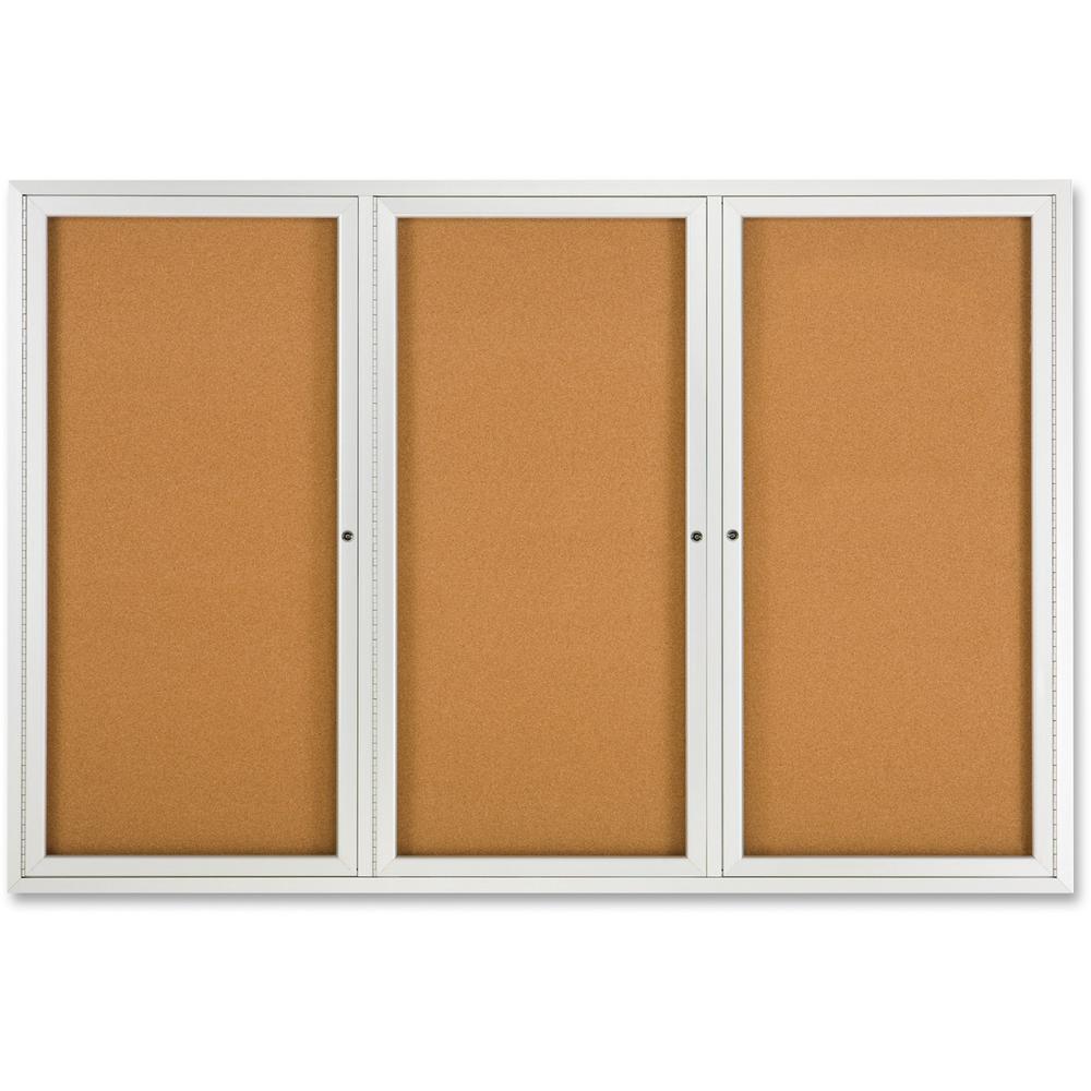 Quartet Enclosed Bulletin Board for Indoor Use - 48" Height x 72" Width - Brown Natural Cork Surface - Hinged, Self-healing, Shatter Proof, Rounded Corner, Durable - Silver Aluminum Frame - 1 Each. Picture 1