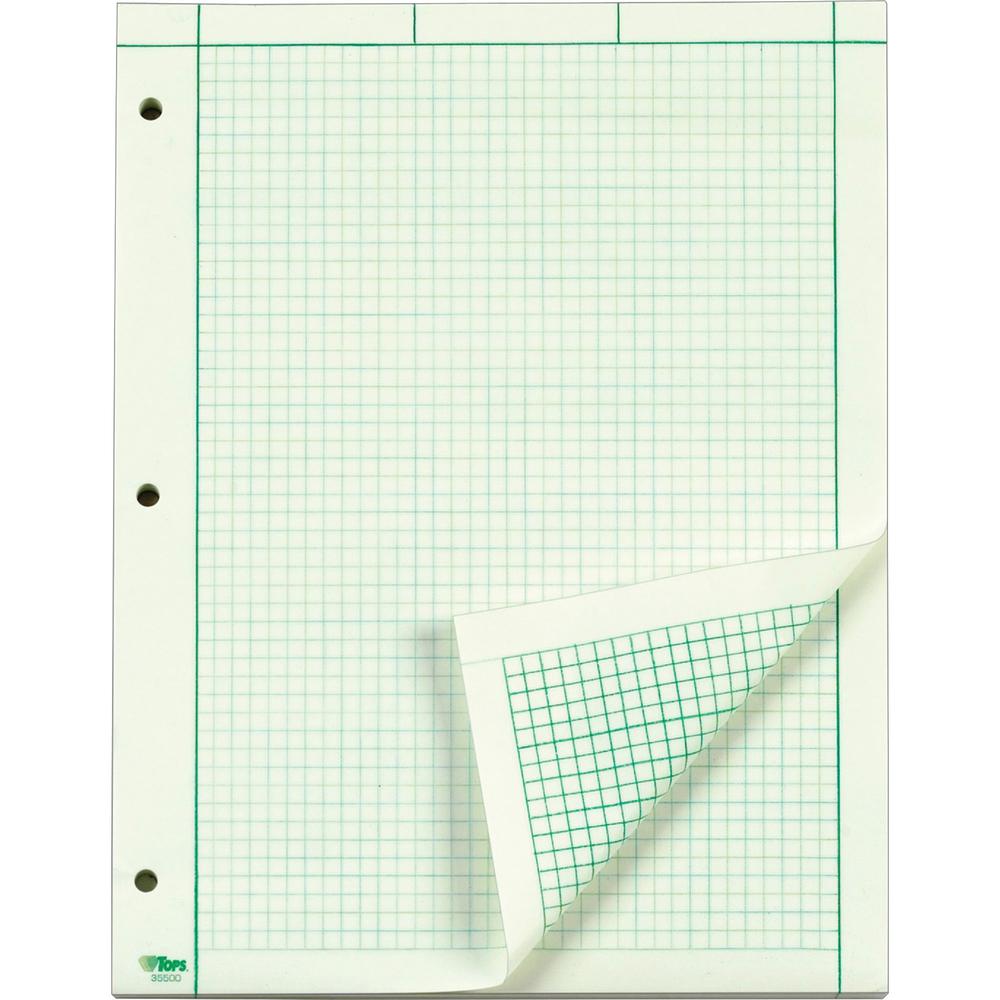 TOPS Engineering Computation Pad - 100 Sheets - Stapled/Glued - Back Ruling Surface - Ruled Margin - 15 lb Basis Weight - Letter - 8 1/2" x 11" - Green Paper - Punched - 1 / Pad. Picture 1