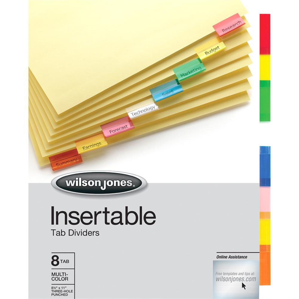 Wilson Jones Insertable Tab Dividers - 8 x Divider(s) - 8 Tab(s) - 8 Tab(s)/Set - Letter - 8.50" Width x 11" Length - Paper Divider - Multicolor Plastic, Transparent Tab(s) - 8 / Set. Picture 1