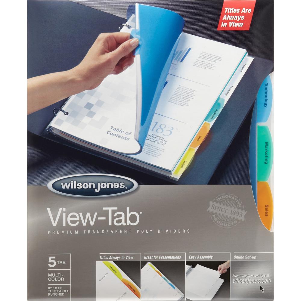 Wilson Jones View-Tab 5-Tab Transparent Dividers - 5 Print-on Tab(s) - 5 Tab(s)/Set - Transparent Polypropylene Divider - Multicolor Polypropylene, Transparent Tab(s) - Durable, Reusable - 5 / Box. Picture 1
