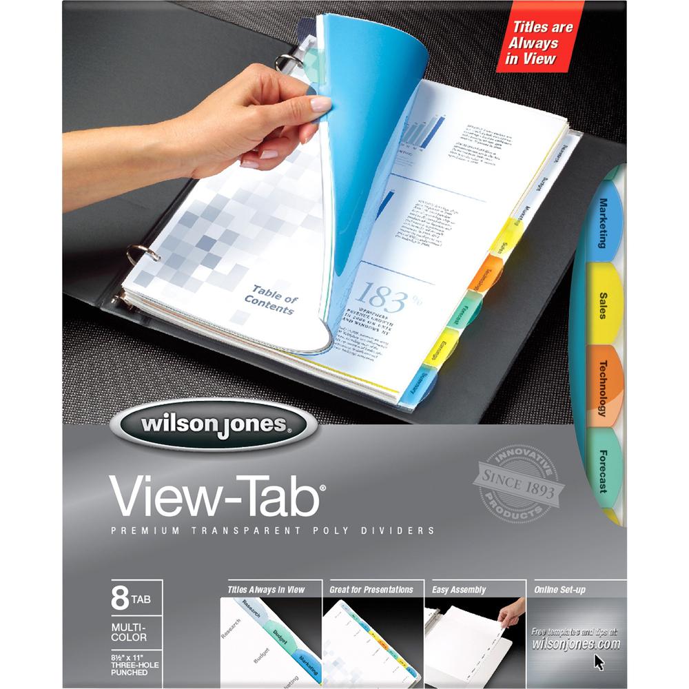 Wilson Jones View-Tab 8-Tab Transparent Dividers - 8 Print-on Tab(s) - 8 Tab(s)/Set - Transparent Polypropylene Divider - Multicolor Polypropylene, Transparent Tab(s) - Durable, Reusable - 8 / Box. Picture 1