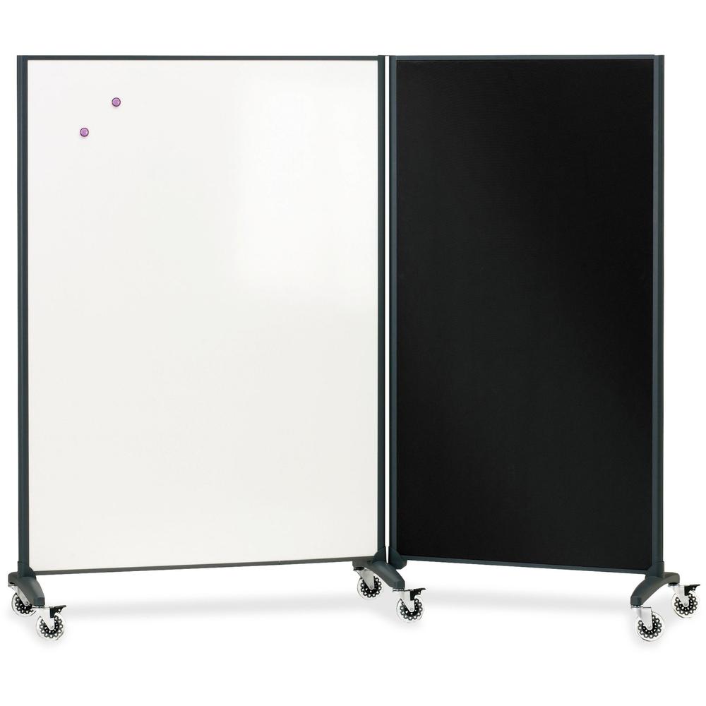 Quartet Motion Room Divider - 36" (3 ft) Width x 72" (6 ft) Height - White Porcelain Surface - Graphite Metal Frame - Magnetic - 1 Each. Picture 1