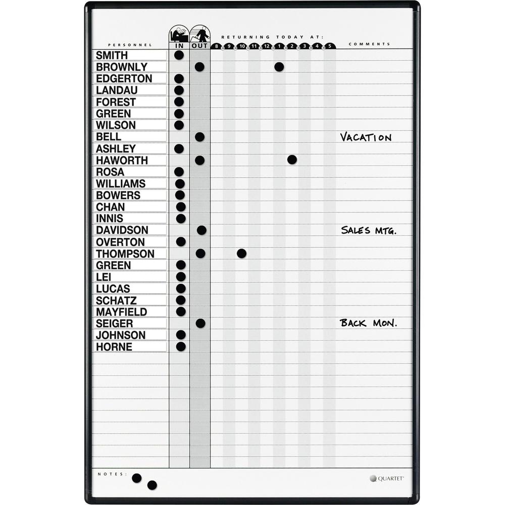 Quartet Classic In/Out Board System - 36" Height x 24" Width - White Porcelain Surface - Magnetic, Scratch Resistant, Dent Resistant, Stain Resistant, Ghost Resistant, Durable - Black Aluminum Frame -. Picture 1
