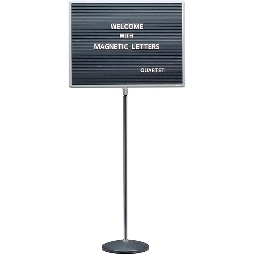 Quartet Single-Pedestal Letter Board - 16" Height x 20" Width - Solid Black Surface - Magnetic, Adjustable Pedestal, Sturdy - Gray Aluminum Frame - 1 / Each. Picture 1