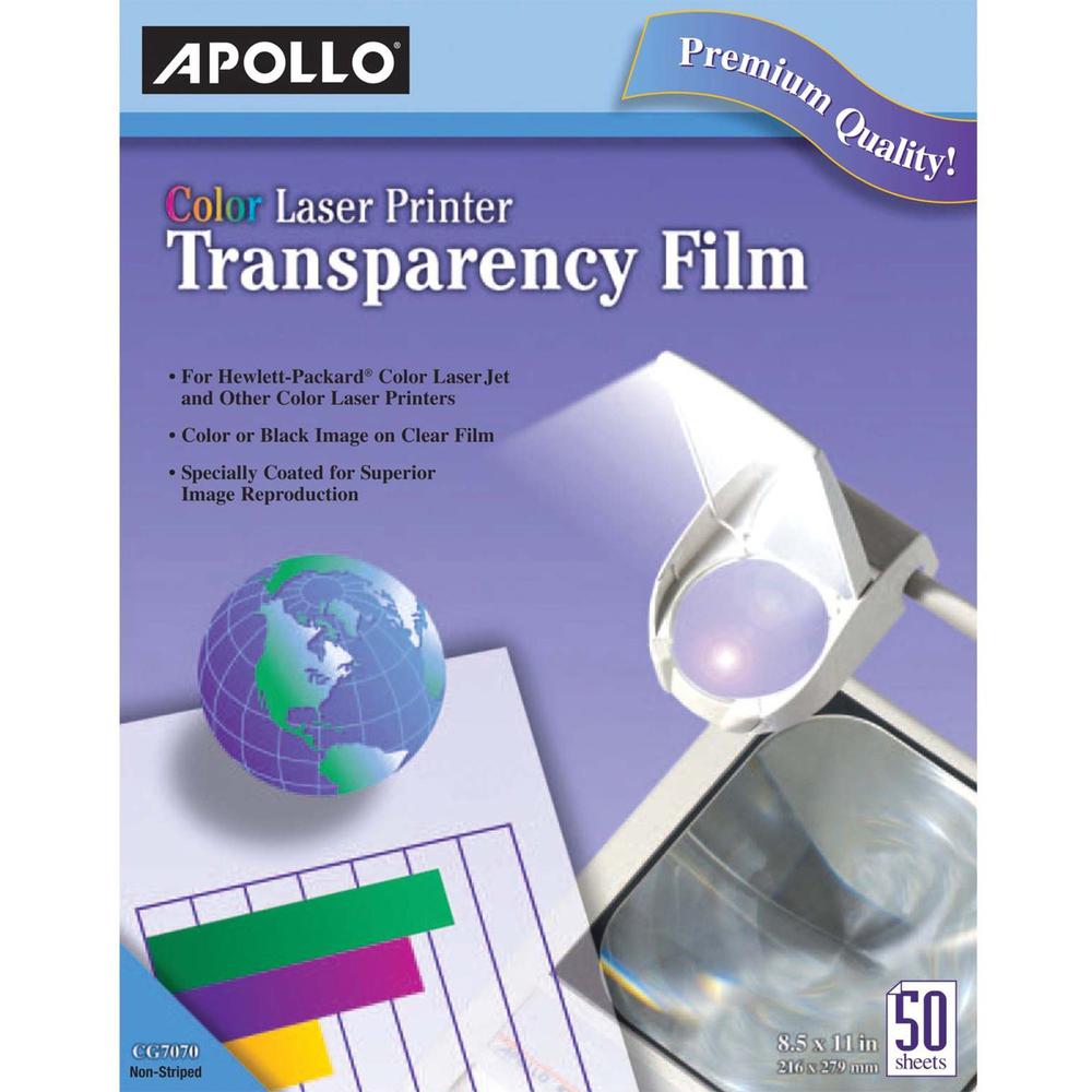Apollo Color Laser Printer Transparency Film - 8 1/2" x 11" - 50 / Box - Clear. The main picture.