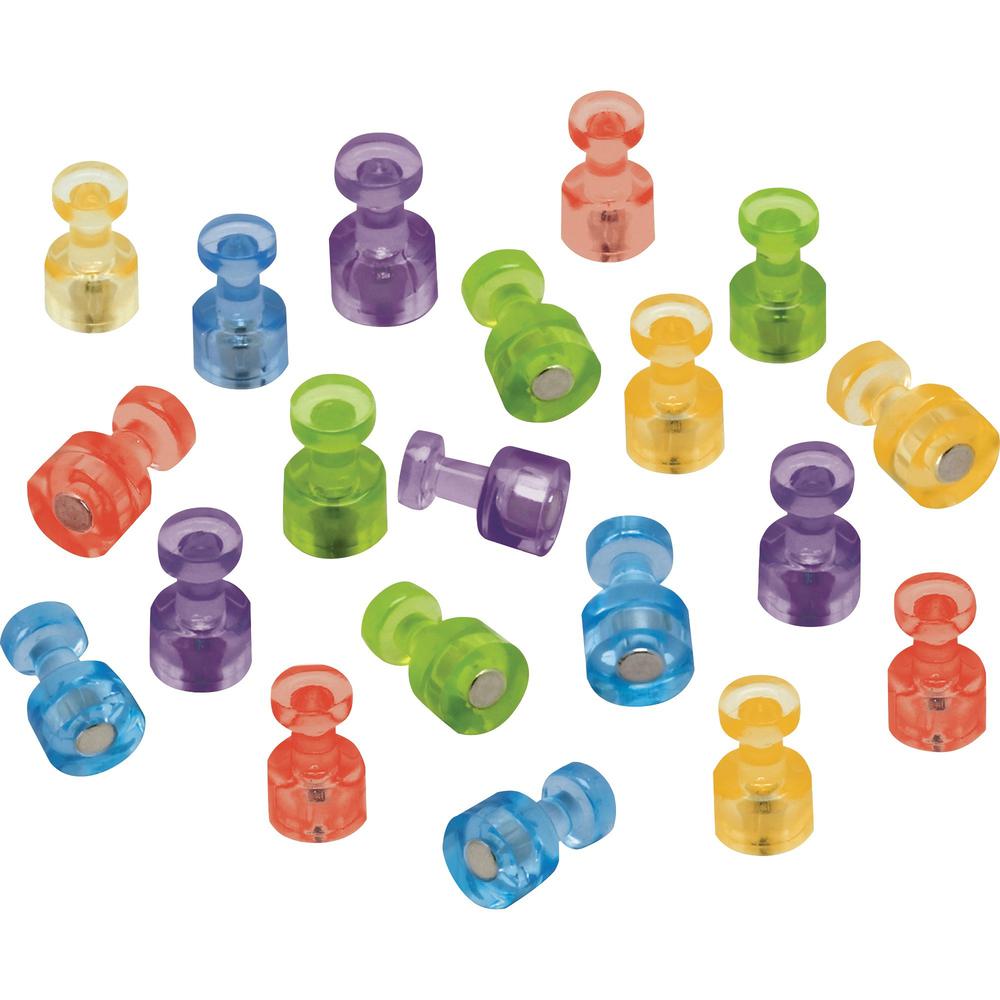 Quartet High Power Magnetic Push Pins - 1.5" Diameter - Magnetic - 20 / Pack - Red, Blue, Green, Yellow, Purple - Plastic. Picture 1
