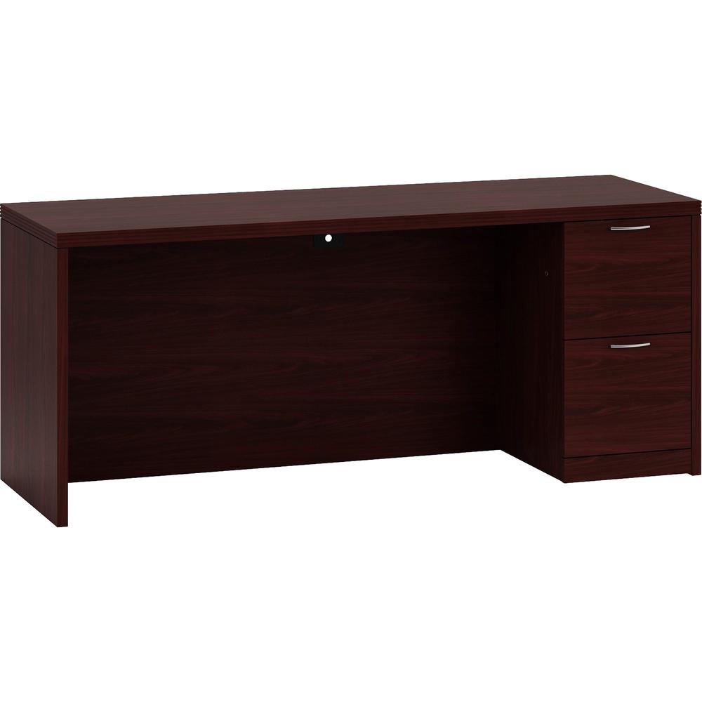 HON Valido Right Pedestal Credenza 72"W - 2-Drawer - 72" x 24" x 29.5" x 1.5" - 2 x File Drawer(s) - Single Pedestal on Right Side - Ribbon Edge - Material: Particleboard, Wood - Finish: Laminate, Mah. Picture 1