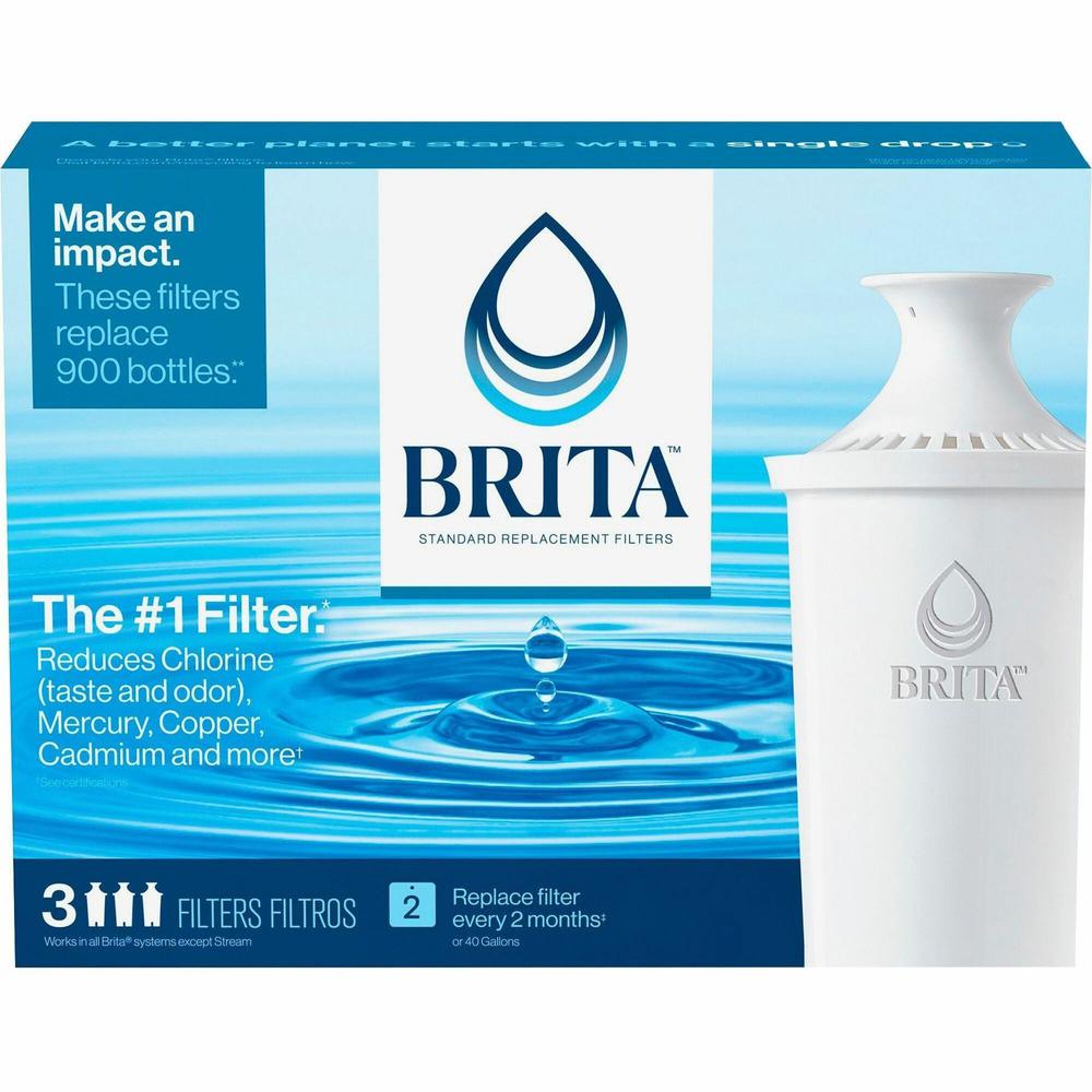 Brita Replacement Water Filter for Pitchers - Pitcher - 40 gal Filter Life (Water Capacity)2 Month Filter Life (Duration) - 3 / Pack - Blue, White. Picture 1