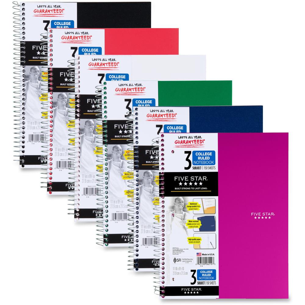 Mead Wirebound Notebooks - 150 Sheets - Wire Bound - 11" x 8 1/2" - White Paper - Assorted Cover - Pocket, Stiff-back, Perforated, Pocket, Heavyweight, Subject, Spiral Lock - 1 Each. Picture 1