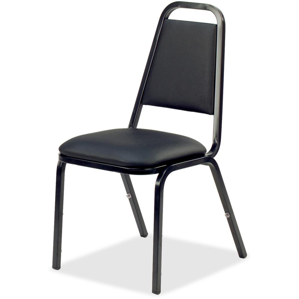 Lorell Upholstered Stacking Chairs - Black Vinyl Seat - Black Steel Frame - Charcoal Black - Vinyl, Steel - 4 / Carton. Picture 1