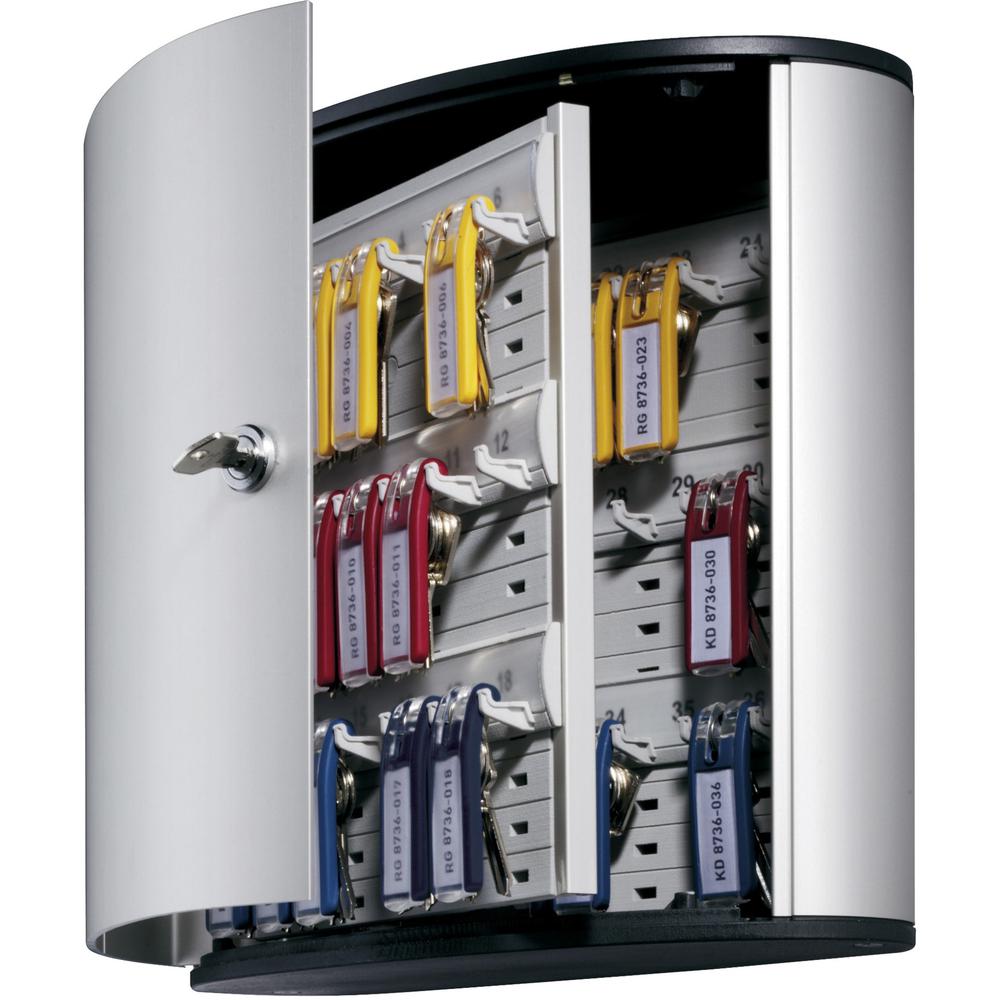 DURABLE&reg; Brushed Aluminum Keyed Lock 36-Key Cabinet - 11-9/10" W x 11" H x 4-4/5" D - Key Locking Door - Aluminum. Picture 1