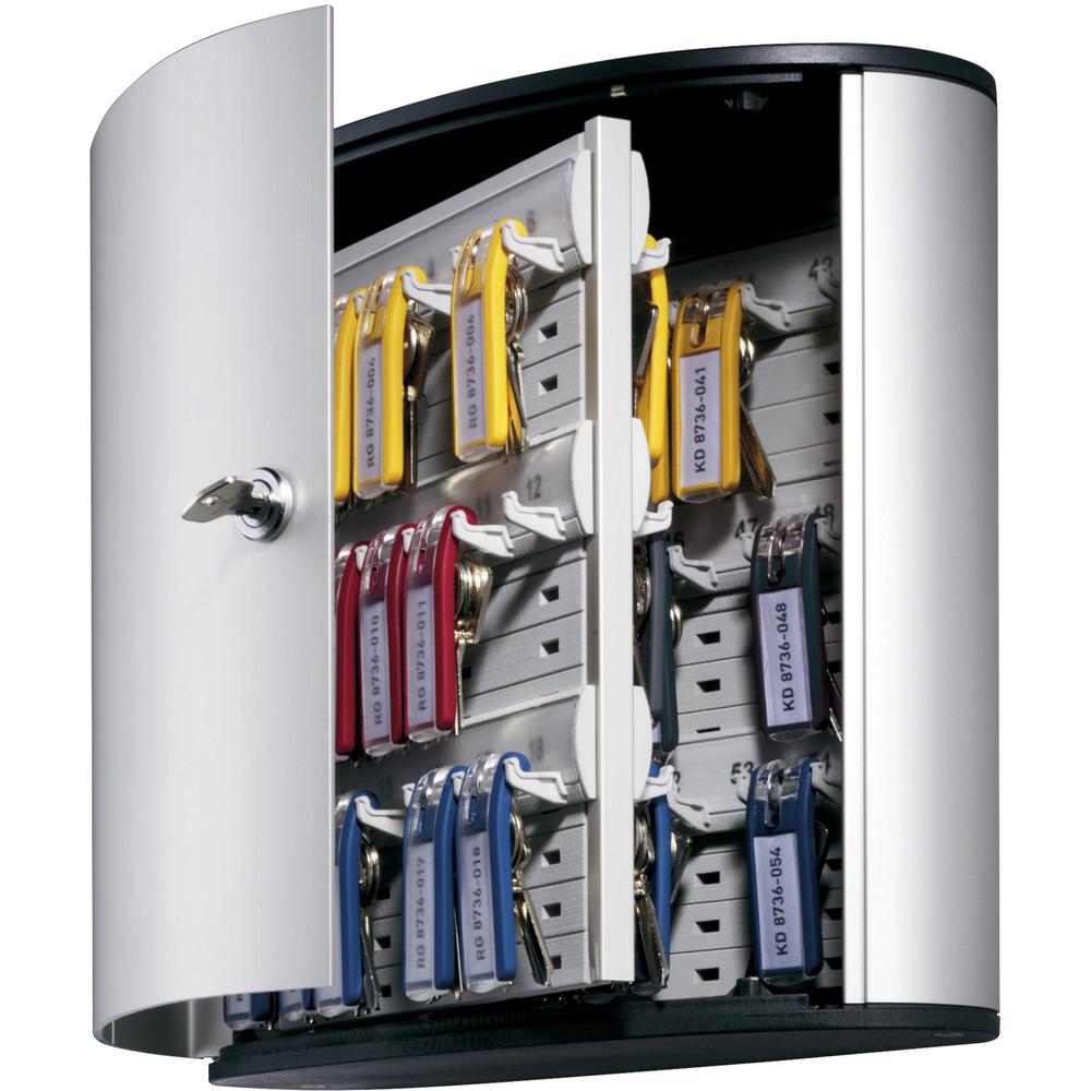 DURABLE&reg; Brushed Aluminum Keyed Lock 54-Key Cabinet - 11-9/10" W x 11" H x 4-4/5" D - Key Locking Door - Aluminum. Picture 1