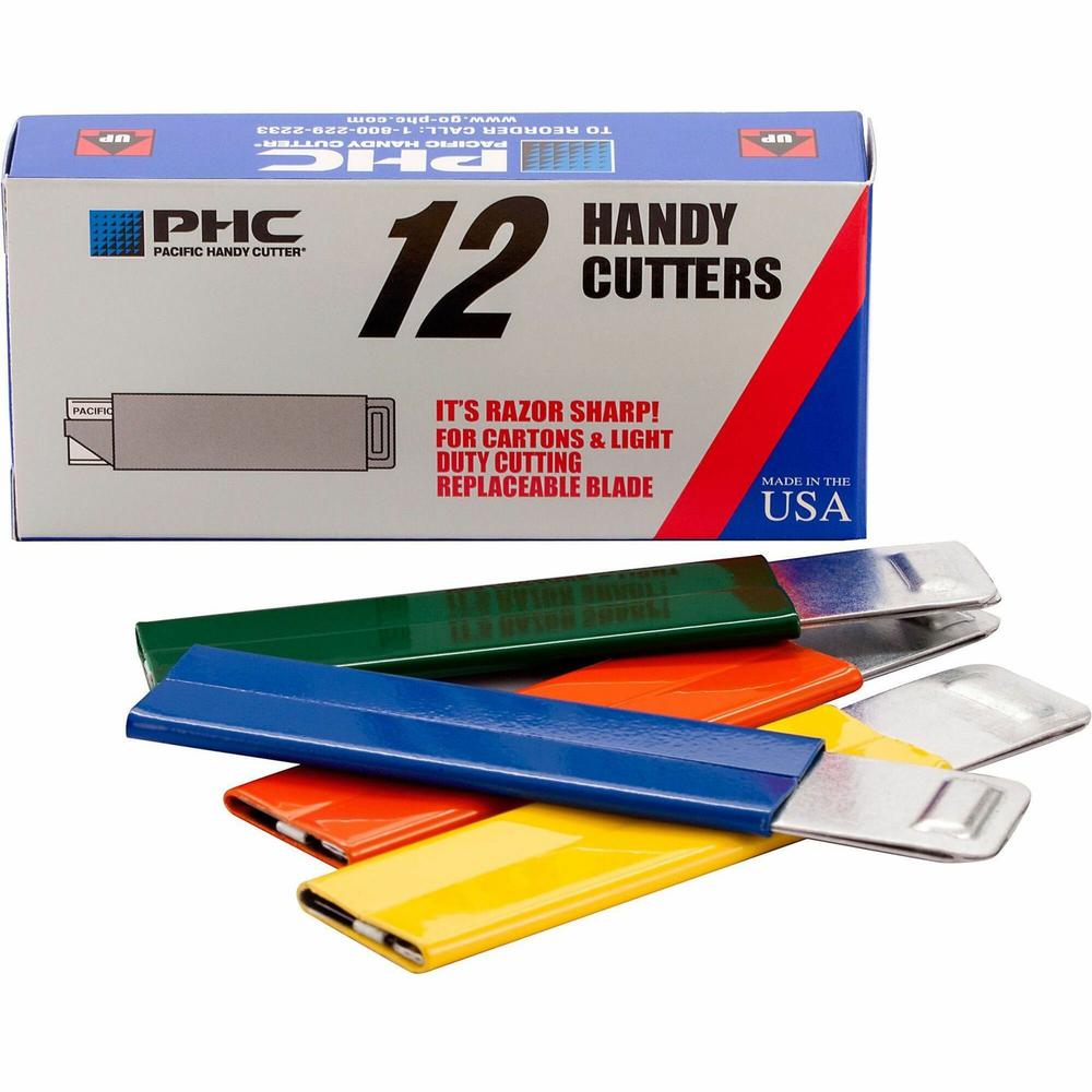 PHC Pacific Handy Box Cutter - Tap Open, Tap Close - Aluminum - Assorted - 12 / Box. Picture 1