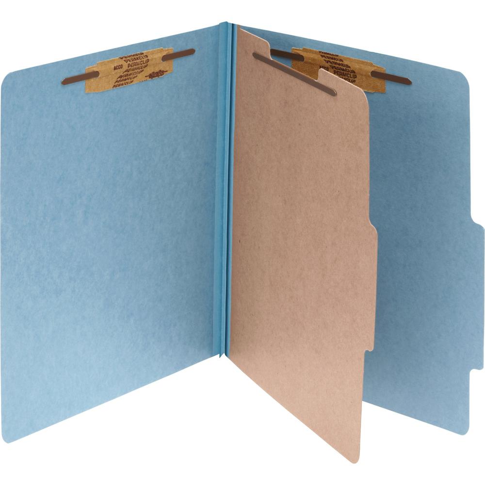 ACCO Letter Classification Folder - 2" Folder Capacity - 8 1/2" x 11" - 4 x Clip Fastener(s) - 1 Divider(s) - Pressboard, Tyvek - Sky Blue - 10 / Box. Picture 1