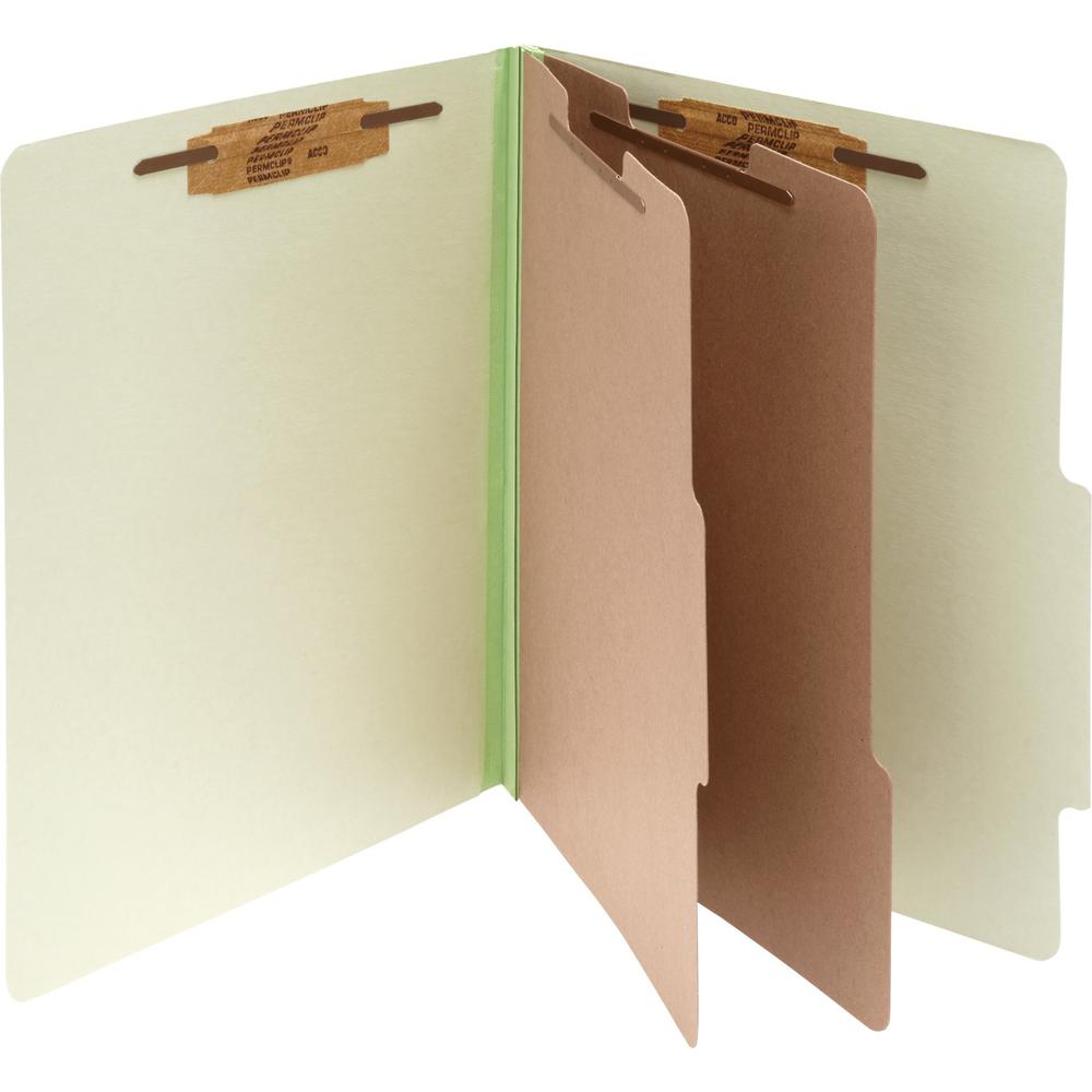 ACCO Letter Classification Folder - 3" Folder Capacity - 8 1/2" x 11" - 6 Fastener(s) - 1" Fastener Capacity for Folder - 2 Divider(s) - Pressboard, Tyvek - Leaf Green - 10 / Box. Picture 1