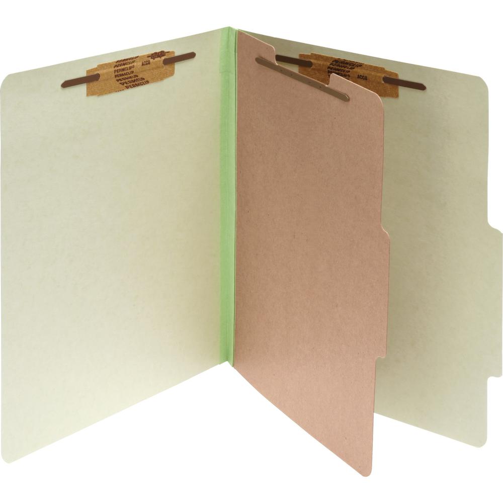 ACCO Legal Classification Folder - 2" Folder Capacity - 8 1/2" x 14" - 4 Fastener(s) - 1" Fastener Capacity for Folder - 1 Divider(s) - Pressboard, Tyvek - Leaf Green - 10 / Box. Picture 1
