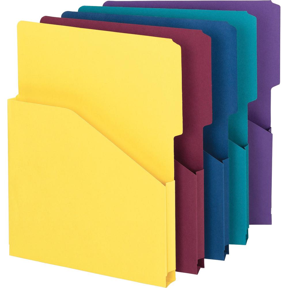 Smead 2/5 Tab Cut Letter Recycled File Pocket - 8 1/2" x 11" - 1" Expansion - Assorted - 10% Recycled - 5 / Pack. Picture 1
