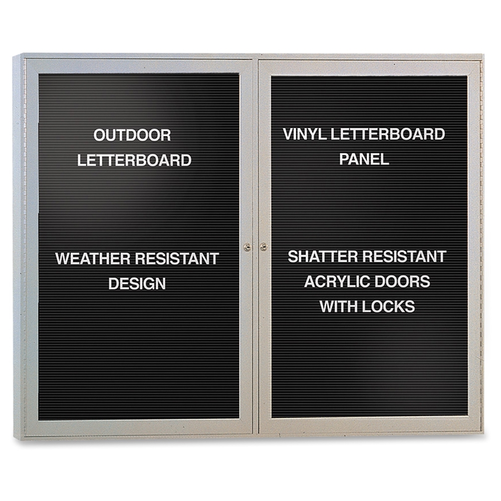Ghent Outdoor Letterboards - 36" Height x 48" Width - Weather Resistant, Shatter Resistant, Lock, Water Resistant, Mounting System - Satin Aluminum Frame - 1 Each. The main picture.