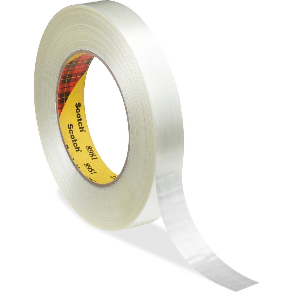 Scotch Premium-Grade Filament Tape - 60 yd Length x 1" Width - 6.6 mil Thickness - 3" Core - Synthetic Rubber - Glass Yarn Backing - Curl Resistant, Moisture Resistant, Abrasion Resistant - For Reinfo. Picture 1