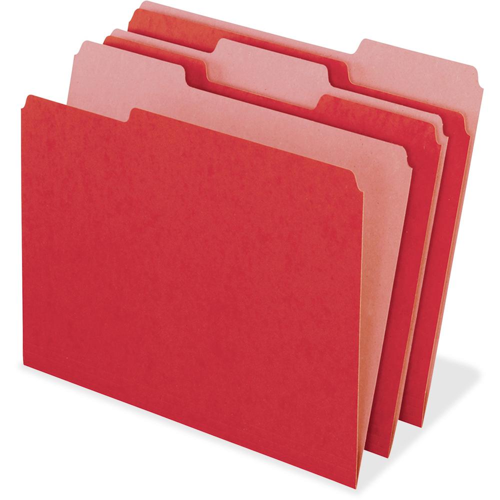 Pendaflex EarthWise 1/3 Tab Cut Recycled Top Tab File Folder - 9 1/2" x 11 3/4" - Top Tab Location - Assorted Position Tab Position - Red - 100% Recycled - 100 / Box. The main picture.