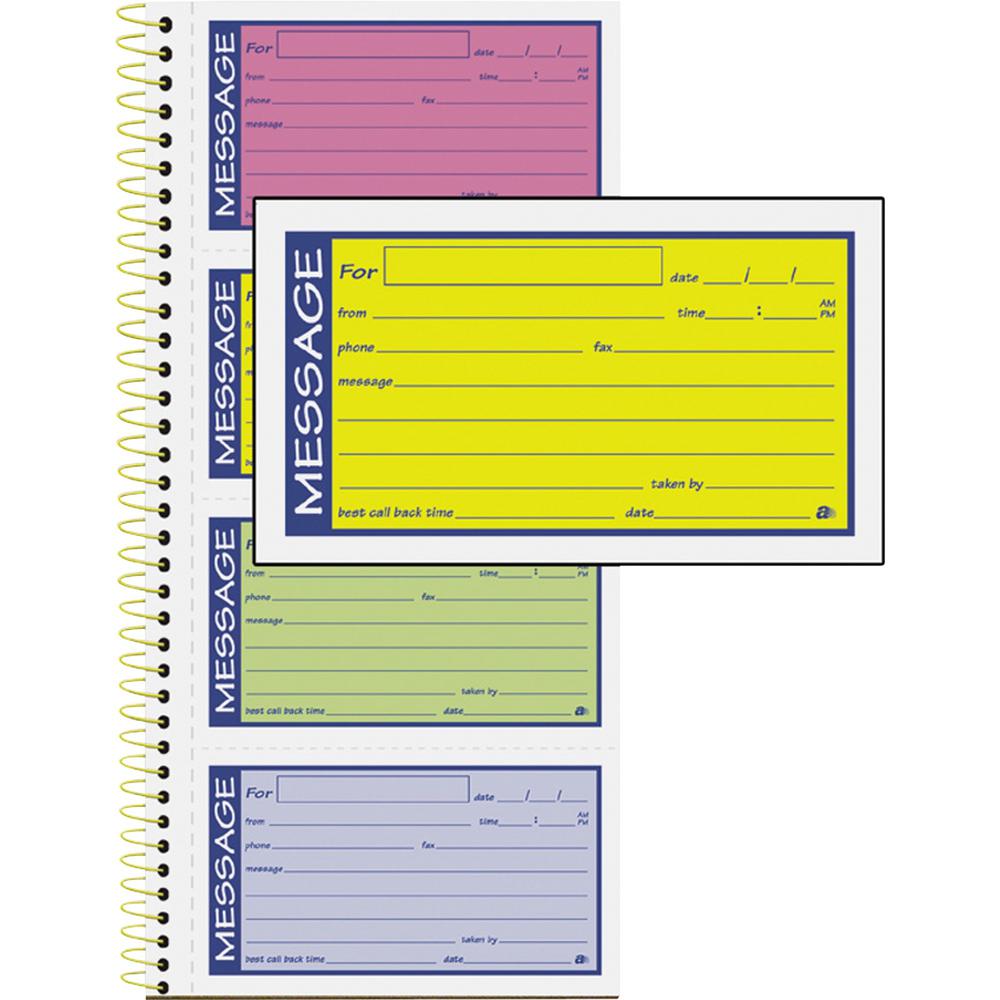 Adams 2-Part Carbonless Phone Message Books - 200 Sheet(s) - Spiral Bound - 2 PartCarbonless Copy - 5.25" x 11" Form Size - Assorted Sheet(s) - 1 Each. Picture 1