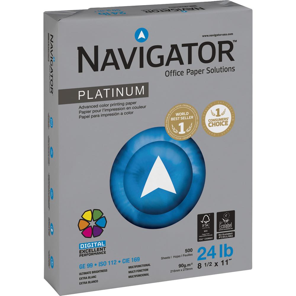 Navigator Platinum Office Multipurpose Paper - 99 Brightness - Letter - 8 1/2" x 11" - 24 lb Basis Weight - Smooth - 2500 / Carton - Jam-free. Picture 1