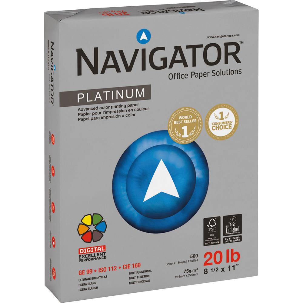 Navigator Platinum Office Multipurpose Paper - 99 Brightness - Letter - 8 1/2" x 11" - 20 lb Basis Weight - Smooth - 5000 / Carton. Picture 1