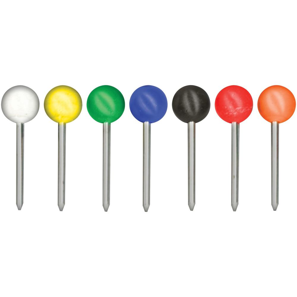 Gem Office Products Round Head Map Tacks - 0.18" Head - 100 / Box - Assorted. Picture 1