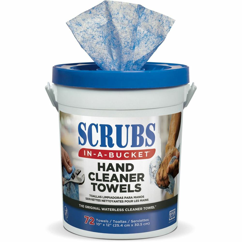 SCRUBS In-A-Bucket Hand Cleaner Towels - 12" x 10" - Blue - 72 Per Canister - 1 Each. Picture 1