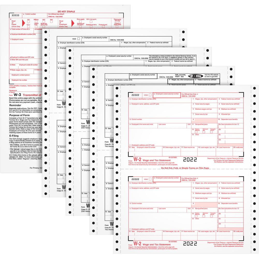 TOPS Carbonless Standard W-2 Tax Forms - 4 Part - 5.50" x 8.50" Sheet Size - White Sheet(s) - 24 / Pack. Picture 1