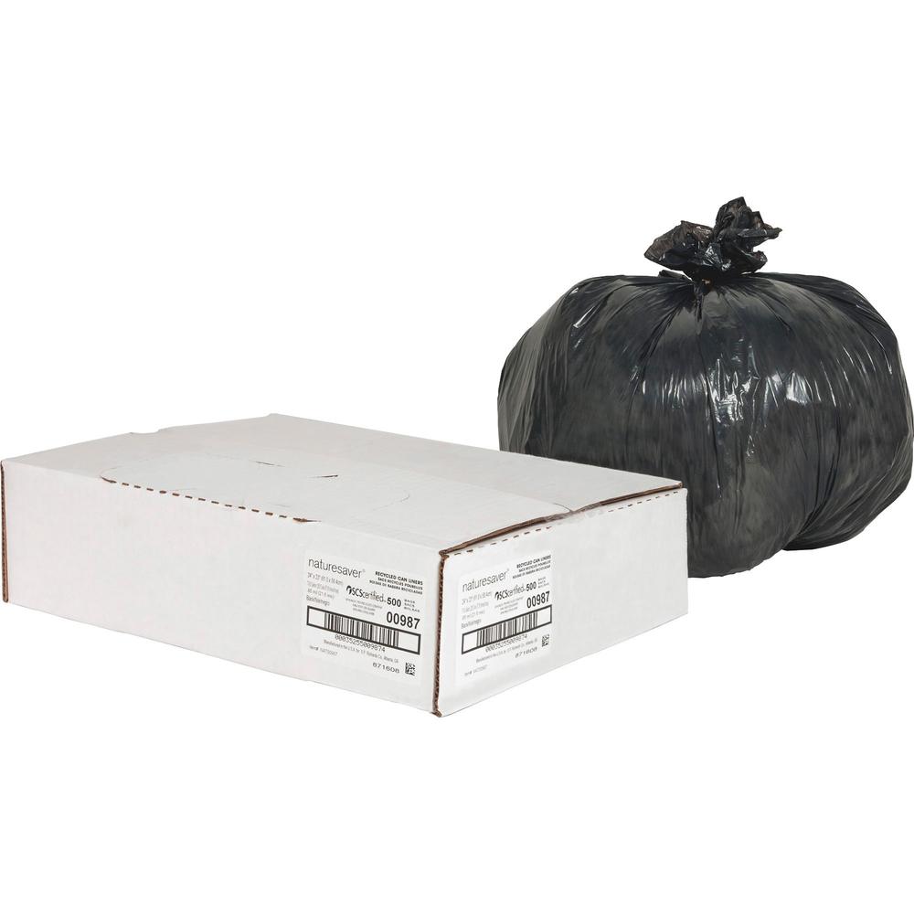Nature Saver Black Low-density Recycled Can Liners - Small Size - 10 gal Capacity - 24" Width x 23" Length - 0.85 mil (22 Micron) Thickness - Low Density - Black - Plastic - 500/Carton - Cleaning Supp. Picture 1