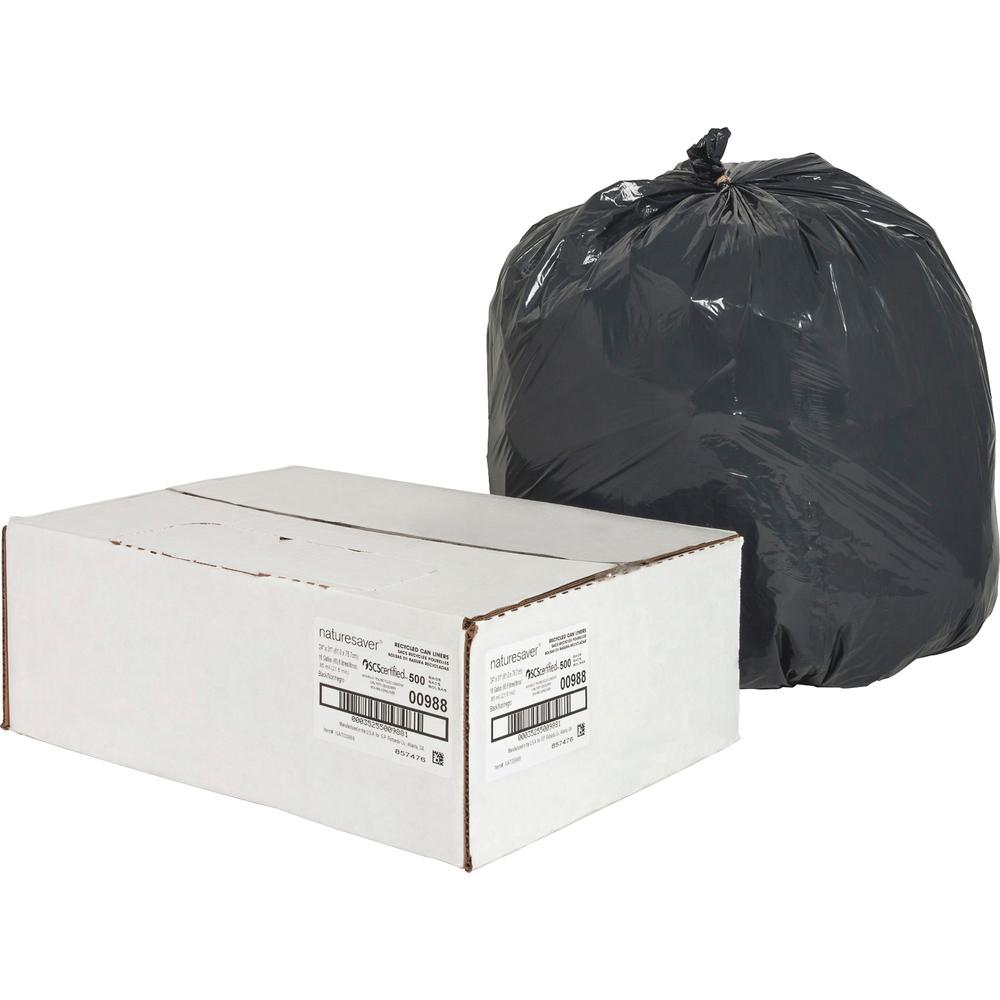Nature Saver Black Low-density Recycled Can Liners - Small Size - 16 gal Capacity - 24" Width x 33" Length - 0.85 mil (22 Micron) Thickness - Low Density - Black - Plastic - 500/Carton - Cleaning Supp. Picture 1