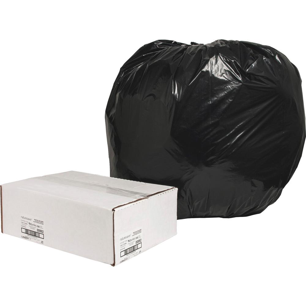 Nature Saver Black Low-density Recycled Can Liners - Extra Large Size - 56 gal Capacity - 43" Width x 48" Length - 1.25 mil (32 Micron) Thickness - Low Density - Black - Plastic - 100/Carton - Cleanin. Picture 1