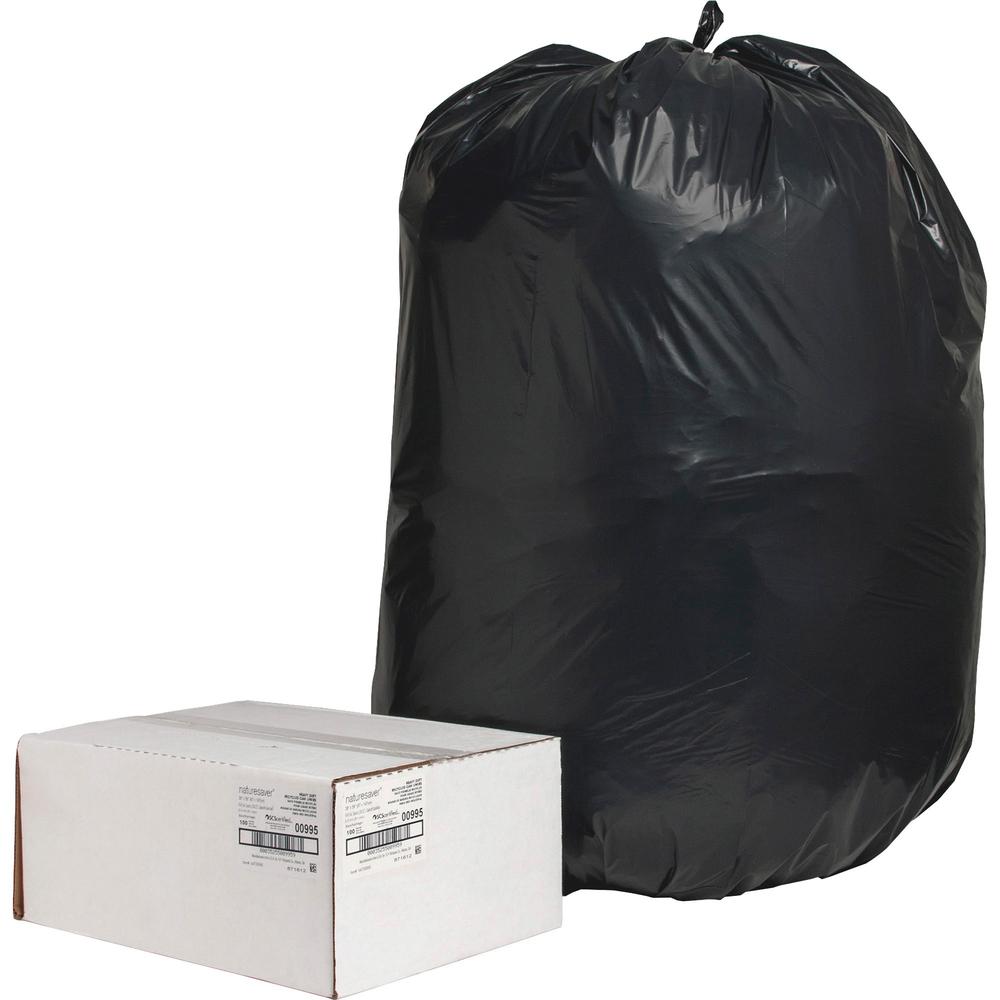 Nature Saver Black Low-density Recycled Can Liners - Extra Large Size - 60 gal Capacity - 38" Width x 58" Length - 2 mil (51 Micron) Thickness - Low Density - Black - Plastic - 100/Carton - Cleaning S. Picture 1