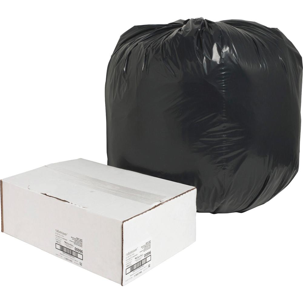 Nature Saver Black Low-density Recycled Can Liners - Large Size - 45 gal Capacity - 40" Width x 46" Length - 1.65 mil (42 Micron) Thickness - Low Density - Black - Plastic - 100/Carton - Cleaning Supp. Picture 1