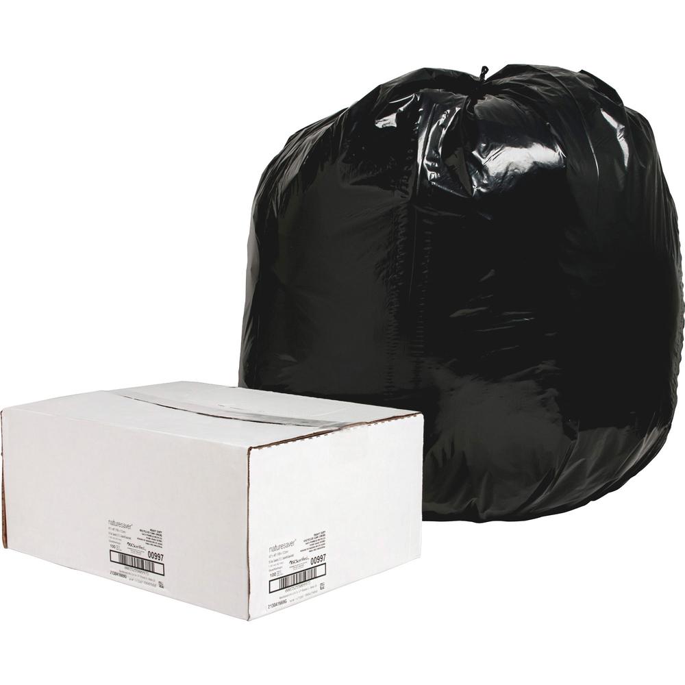 Nature Saver Black Low-density Recycled Can Liners - Extra Large Size - 56 gal Capacity - 43" Width x 48" Length - 1.65 mil (42 Micron) Thickness - Low Density - Black - Plastic - 100/Carton - Cleanin. Picture 1