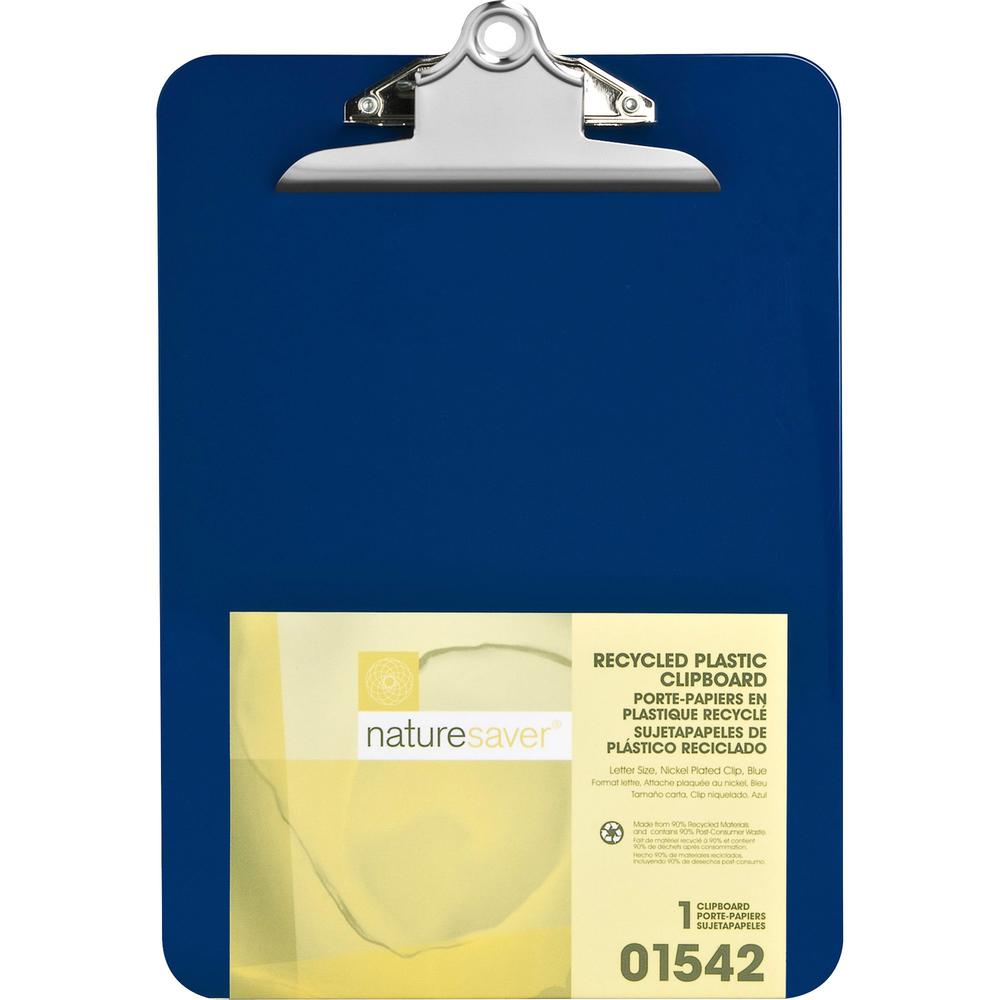 Nature Saver Recycled Plastic Clipboards - 1" Clip Capacity - 8 1/2" x 12" - Heavy Duty - Plastic - Blue - 1 Each. Picture 1