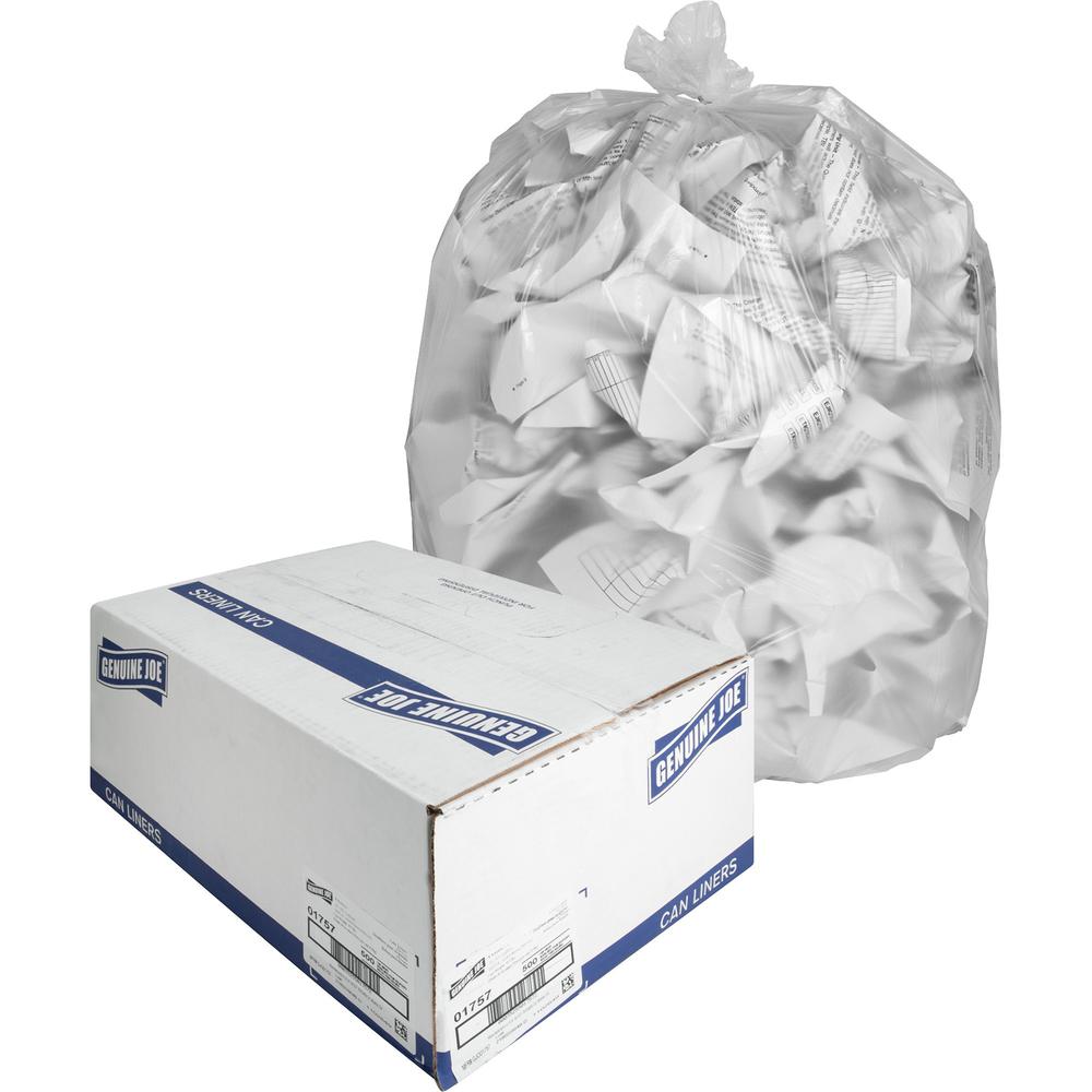 Genuine Joe High-density Can Liners - Medium Size - 33 gal - 33" Width x 40" Length x 0.43 mil (11 Micron) Thickness - High Density - Clear - Resin - 500/Carton - Office Waste, Industrial Trash. The main picture.