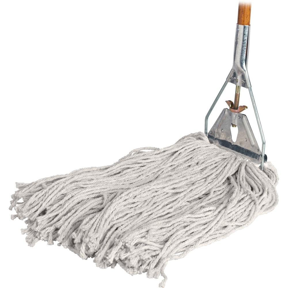 Genuine Joe Wood Handle Complete Wet Mop - 60" x 0.94" Cotton Head Wood Handle - Lightweight, Rust Resistant, Absorbent, 4-ply, Refillable - 1 Each. Picture 1