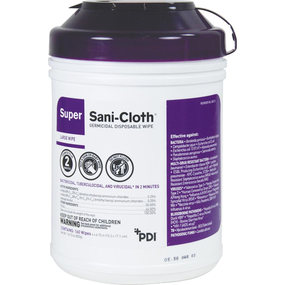 PDI Nice Pak Super Sani-Cloth Germicidal Wipes - 6" x 6.75" - White - Disinfectant, Anti-bacterial, Disposable, Latex-free, Bleach-free - 160 Per Canister - 160 / Each. Picture 1